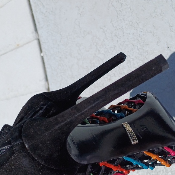 GUCCI caged PRIDE woven leather booties peeptoe heels 37 7 Rainbow - Picture 12 of 17